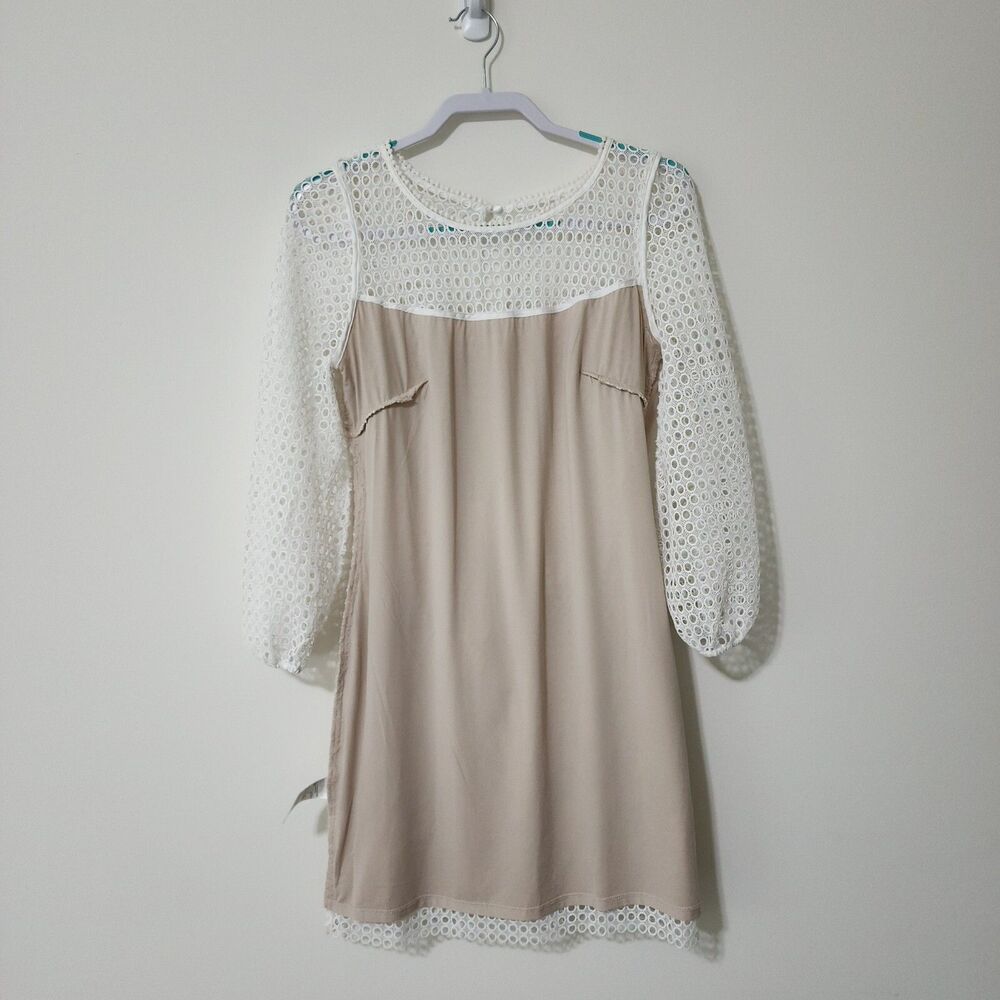 WHBM Womens Size 6 Ecru Guipure Lace Chemise Dress Tie Belt Lined Holiday - Picture 4 of 10